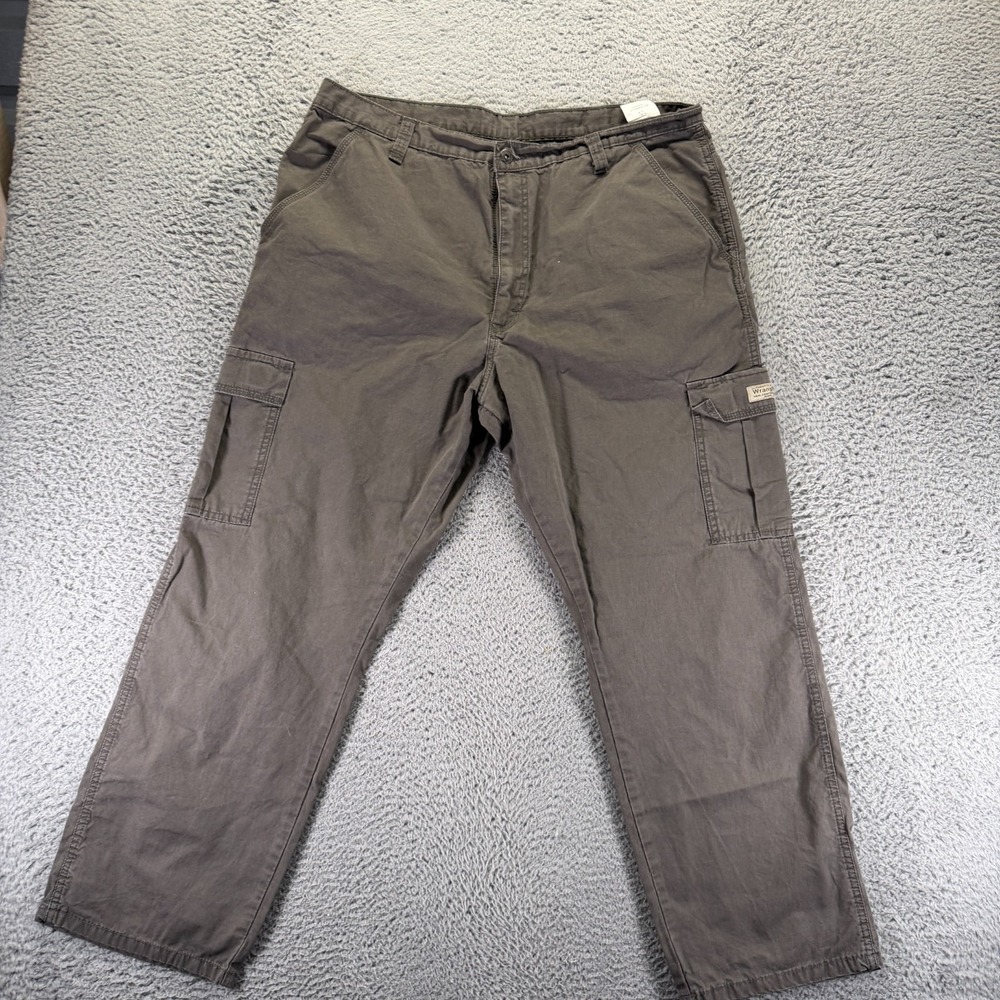 Wrangler Pant Mens 38x30 Gray Cotton Cargo Straight Leg Utility Workwear Travel
